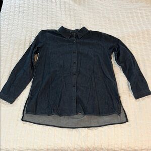 Eileen Fisher Denim Airy Organic Cotton Twill Classic Collar Shirt XS NWT